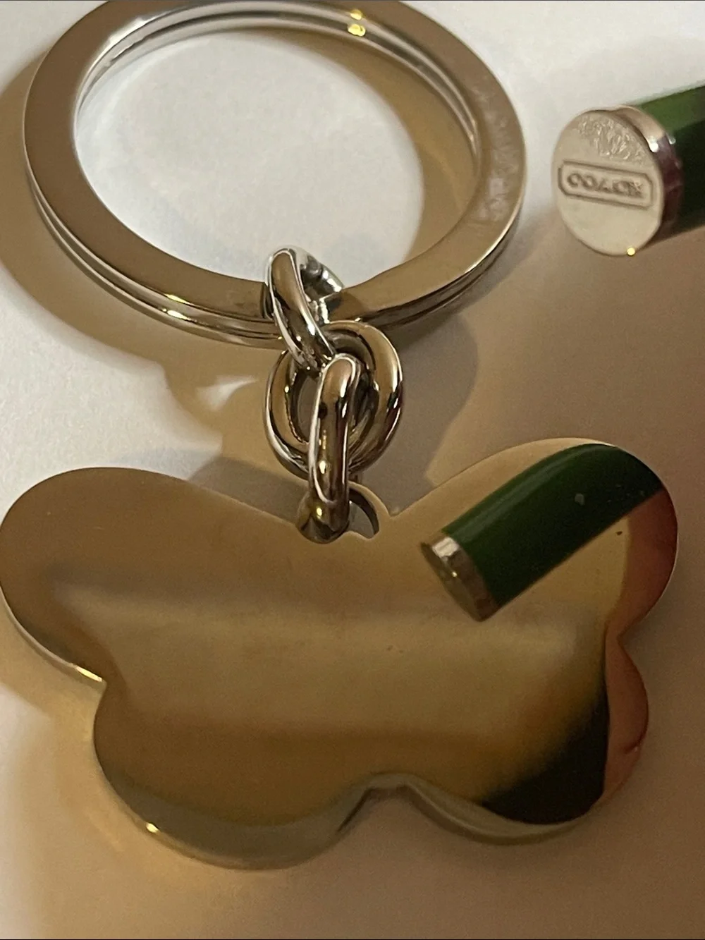 COACH Green & Pink Butterfly Enamel Keychain Charm and Coach Pen